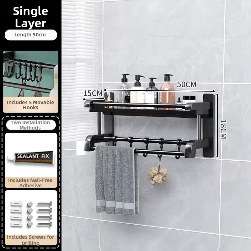 3‑sluoksnis vonios kambario lentyna iš nerūdijančio plieno su PVC danga, sieninis montavimas be gręžimo, skirta higienos priemonėms ir rankšluosčiams