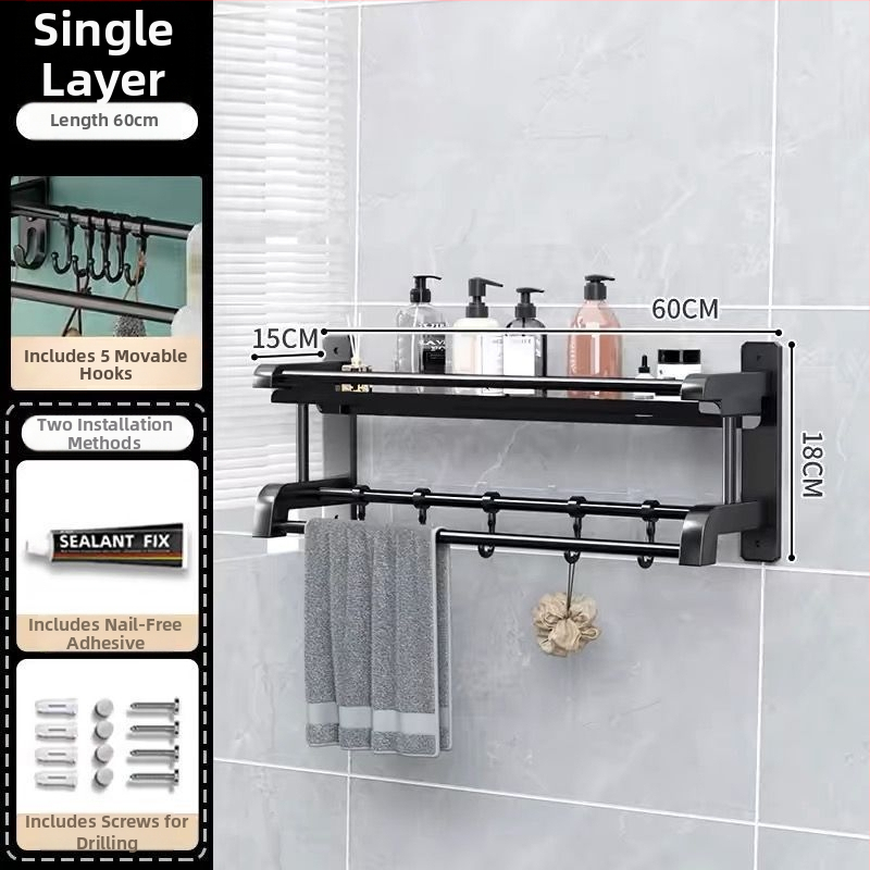 3‑sluoksnis vonios kambario lentyna iš nerūdijančio plieno su PVC danga, sieninis montavimas be gręžimo, skirta higienos priemonėms ir rankšluosčiams