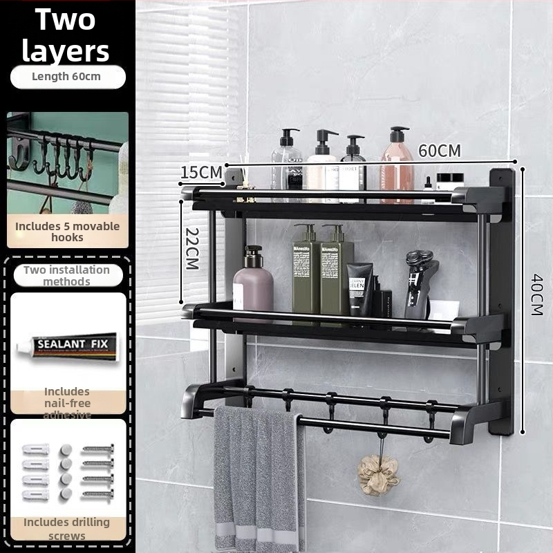 3‑sluoksnis vonios kambario lentyna iš nerūdijančio plieno su PVC danga, sieninis montavimas be gręžimo, skirta higienos priemonėms ir rankšluosčiams