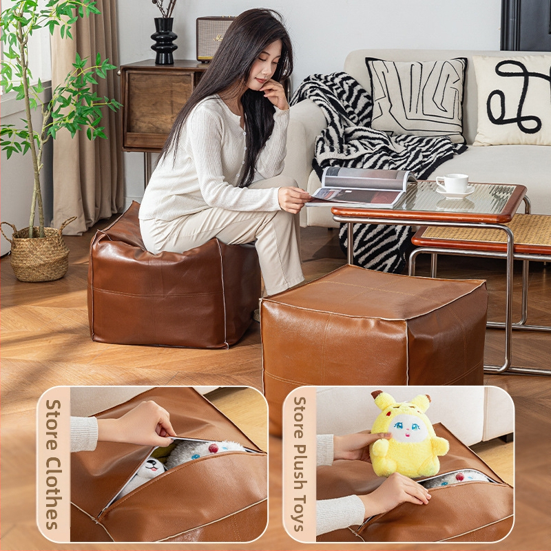 Ādas uzglabāšanas krēsls, daudzfunkcionāls, 50 L ietilpība, 100 kg slodze, taisnstūra forma