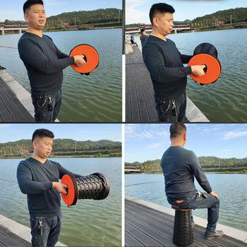 Scaun pliabil de călătorie — scaun portabil cu șezut rotund din PP plastic, rezistență până la 100 kg, greutate 980 g, pliabil