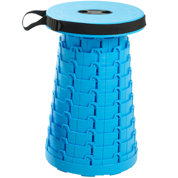 Scaun pliabil de călătorie — scaun portabil cu șezut rotund din PP plastic, rezistență până la 100 kg, greutate 980 g, pliabil