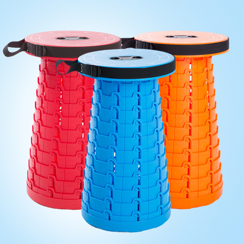 Scaun pliabil de călătorie — scaun portabil cu șezut rotund din PP plastic, rezistență până la 100 kg, greutate 980 g, pliabil