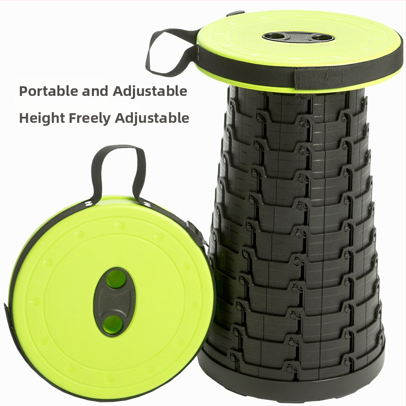 Reisile sobiv kokkukäiv tool — kaasaskantav PP-plastikust ümmarguse istmega tool, kandevõime 100 kg, kaal 980 g, kokkukäiv