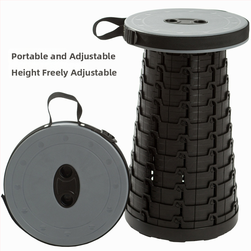 Reisile sobiv kokkukäiv tool — kaasaskantav PP-plastikust ümmarguse istmega tool, kandevõime 100 kg, kaal 980 g, kokkukäiv