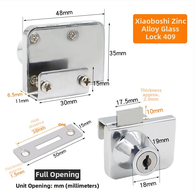 Jin Aoding заключване за стъклен витринен шкаф — за единични и двойни врати; корпус: цинкова сплав; модел 001; подходящ за мебели/домашна декорация