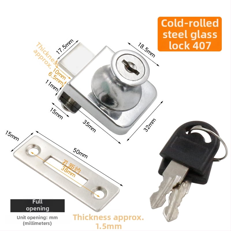 Jin Aoding заключване за стъклен витринен шкаф — за единични и двойни врати; корпус: цинкова сплав; модел 001; подходящ за мебели/домашна декорация