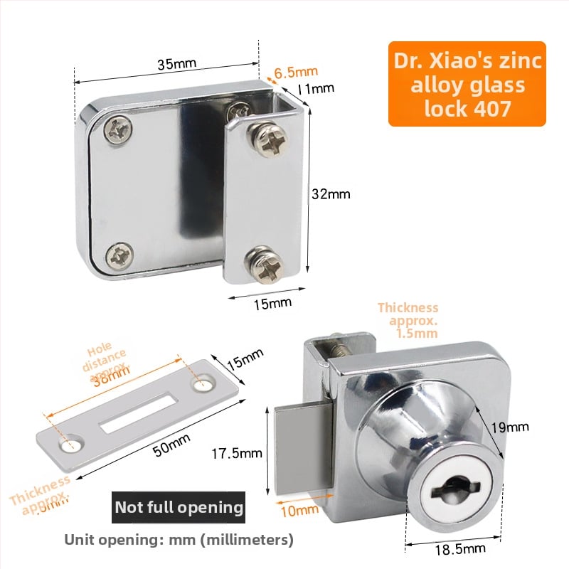 Jin Aoding заключване за стъклен витринен шкаф — за единични и двойни врати; корпус: цинкова сплав; модел 001; подходящ за мебели/домашна декорация