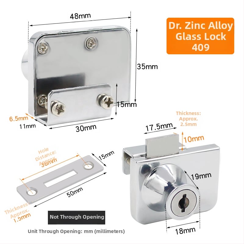 Jin Aoding заключване за стъклен витринен шкаф — за единични и двойни врати; корпус: цинкова сплав; модел 001; подходящ за мебели/домашна декорация