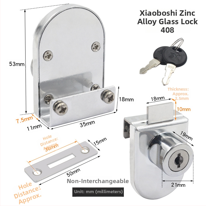 Jin Aoding заключване за стъклен витринен шкаф — за единични и двойни врати; корпус: цинкова сплав; модел 001; подходящ за мебели/домашна декорация