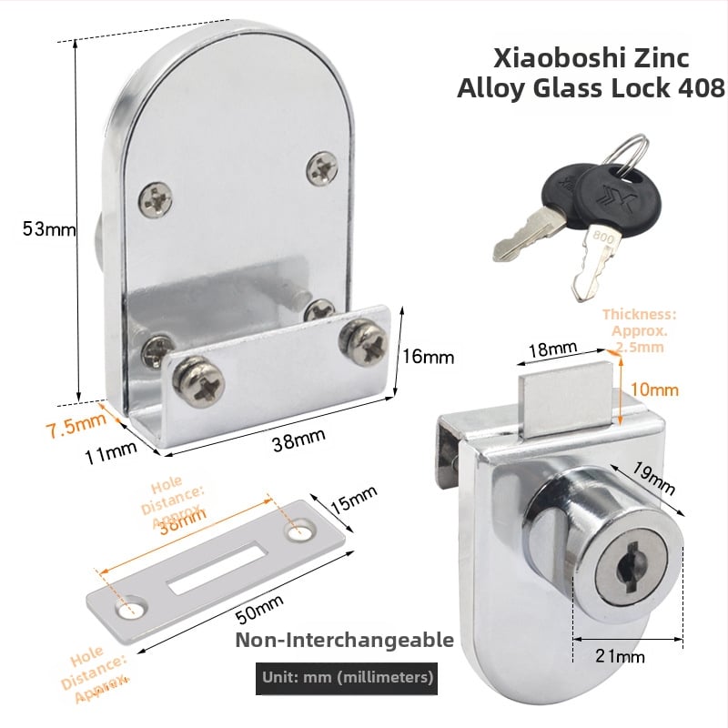 Jin Aoding заключване за стъклен витринен шкаф — за единични и двойни врати; корпус: цинкова сплав; модел 001; подходящ за мебели/домашна декорация