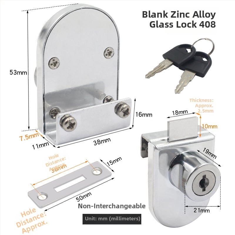 Jin Aoding заключване за стъклен витринен шкаф — за единични и двойни врати; корпус: цинкова сплав; модел 001; подходящ за мебели/домашна декорация