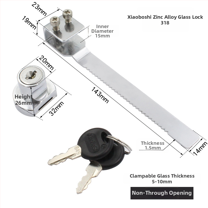 Jin Aoding заключване за стъклен витринен шкаф — за единични и двойни врати; корпус: цинкова сплав; модел 001; подходящ за мебели/домашна декорация