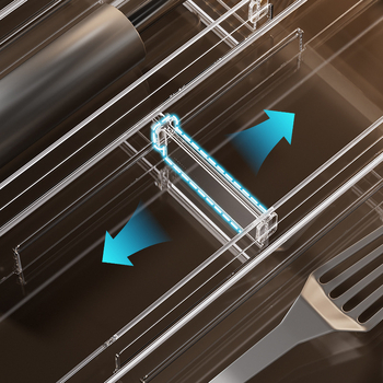 Органайзер за чекмеджета с подвижна преграда; прозрачен PET; подов монтаж; едно ниво; персонализиран