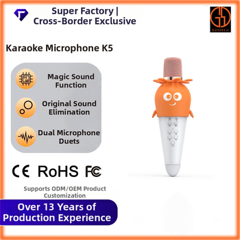 K5 Vaikų Bluetooth mikrofonas garsiakalbis – Profesionalus įrašymas, įrengta 1200–2000 mAh baterija, Bluetooth 5.3, veikimo laikas 3–6 valandos, SNR ≥100 dB