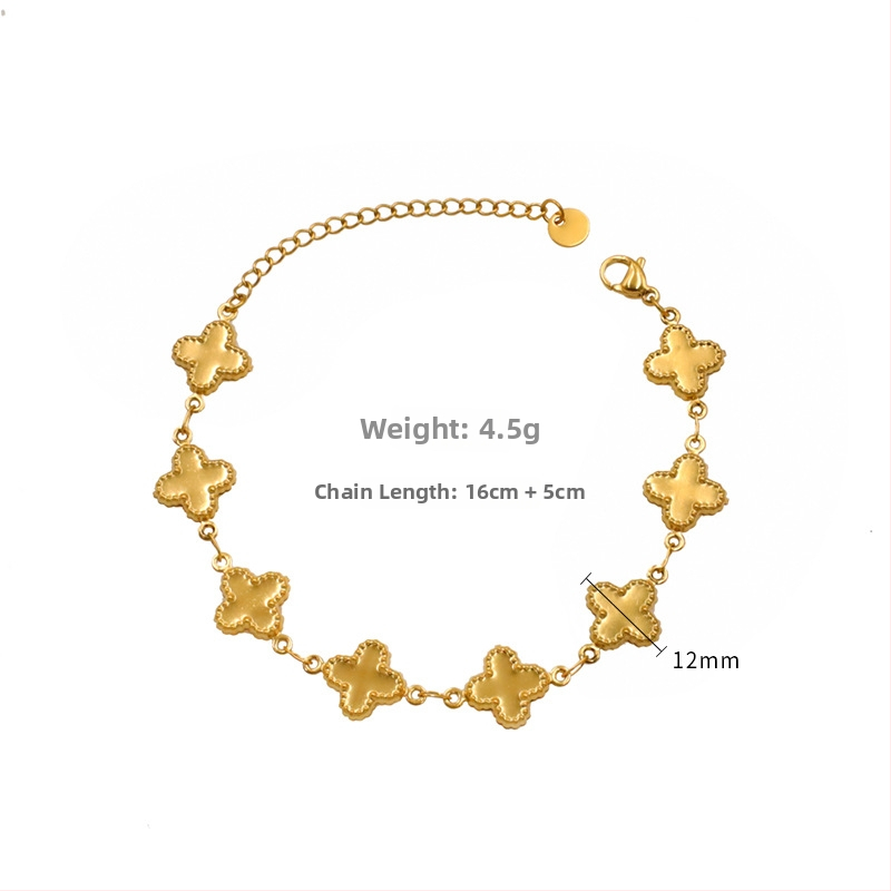 Apyrankė su keturių lapų dobilo geometijos dizainu, lydinys, elektroplakavimas, moterims skirtas mados aksesuaras