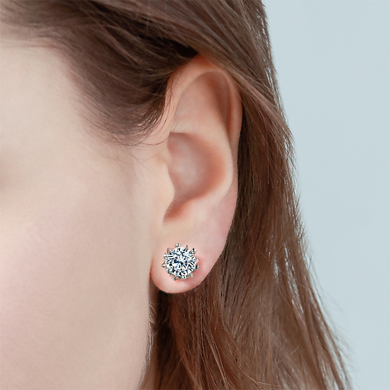 Naušnice: Moissan Diamond snježna pahulja, 925 srebro, elektroplatiranje, cvjetni dizajn, žene