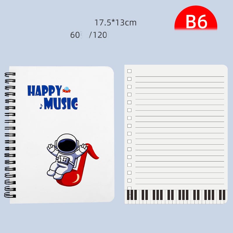 Natų sąsiuvinis, kūrybinga fortepijono klaviatūra, natos, geležinis žiedas, paprastas ir gaivus japoniško stiliaus mokinių sąsiuvinis