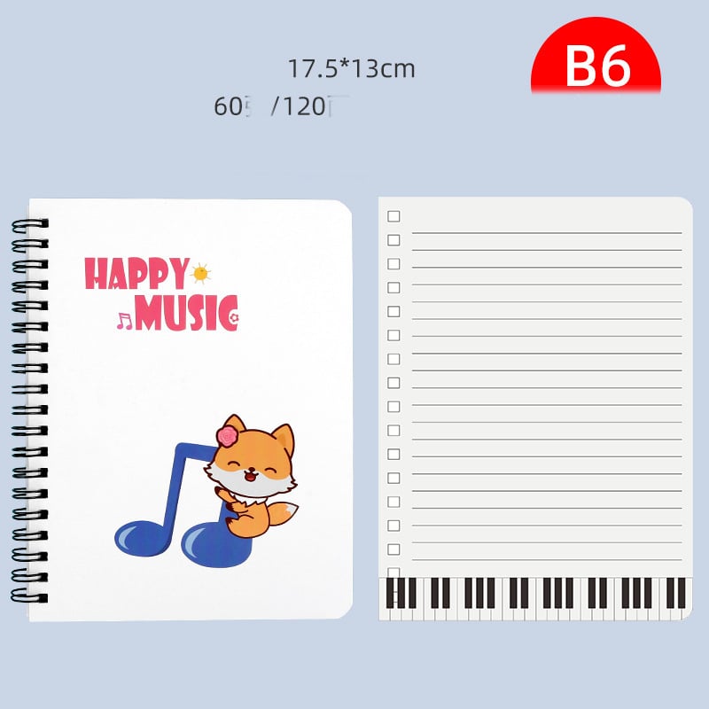 Natų sąsiuvinis, kūrybinga fortepijono klaviatūra, natos, geležinis žiedas, paprastas ir gaivus japoniško stiliaus mokinių sąsiuvinis