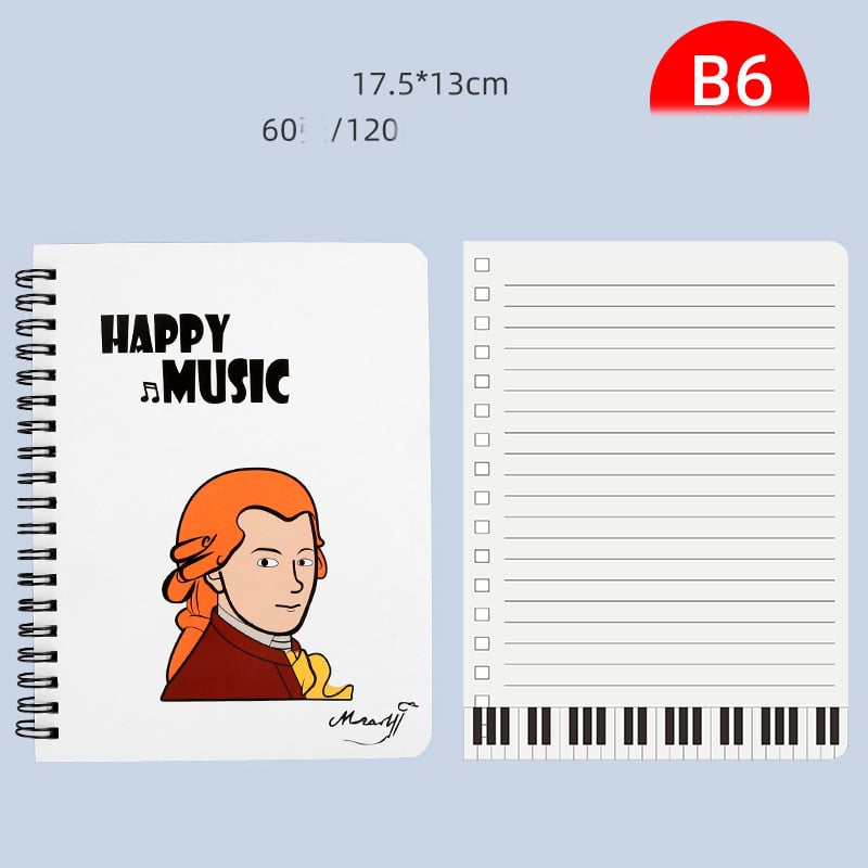 Natų sąsiuvinis, kūrybinga fortepijono klaviatūra, natos, geležinis žiedas, paprastas ir gaivus japoniško stiliaus mokinių sąsiuvinis