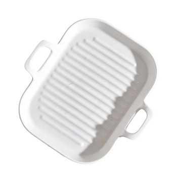 Portselininė kvadratinė kepimo skarda su viena rankena, vientisas raštas, mikrobangų krosnelėje tinkama