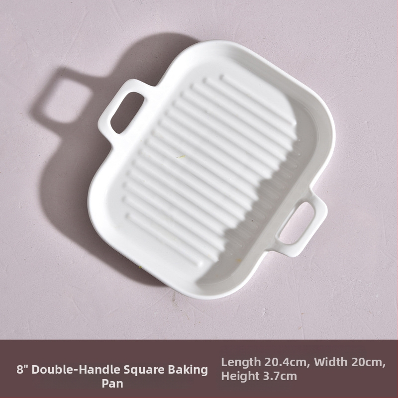 Portselininė kvadratinė kepimo skarda su viena rankena, vientisas raštas, mikrobangų krosnelėje tinkama