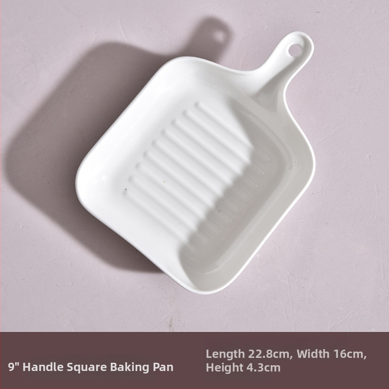 Portselininė kvadratinė kepimo skarda su viena rankena, vientisas raštas, mikrobangų krosnelėje tinkama