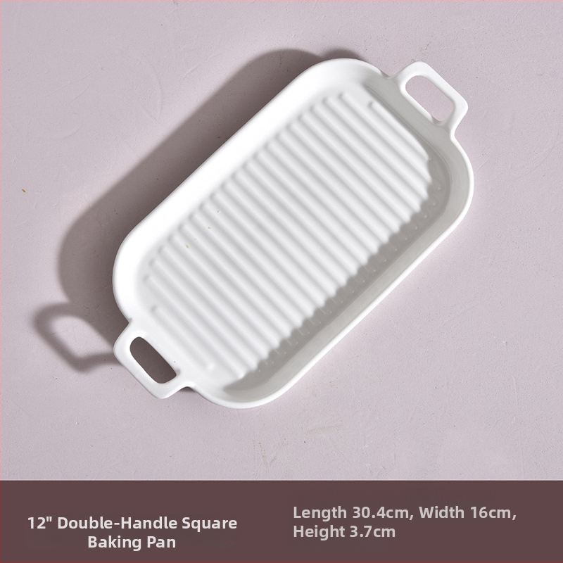 Portselininė kvadratinė kepimo skarda su viena rankena, vientisas raštas, mikrobangų krosnelėje tinkama