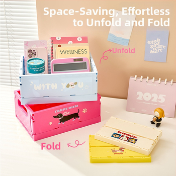 Настолна кутия за съхранение – PP пластмаса, сгъваема и подреждаща се, капацитет 2 л, карикатурен дизайн