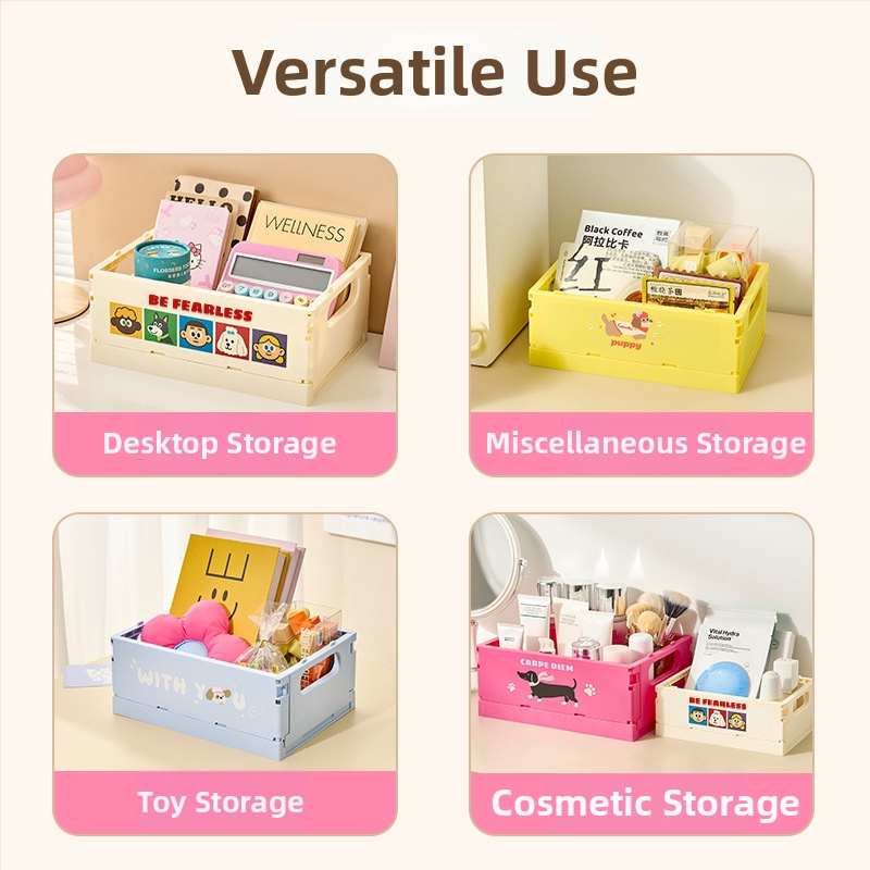 Настолна кутия за съхранение – PP пластмаса, сгъваема и подреждаща се, капацитет 2 л, карикатурен дизайн