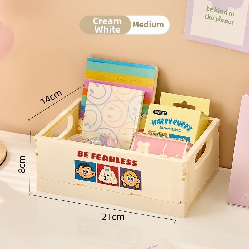 Настолна кутия за съхранение – PP пластмаса, сгъваема и подреждаща се, капацитет 2 л, карикатурен дизайн