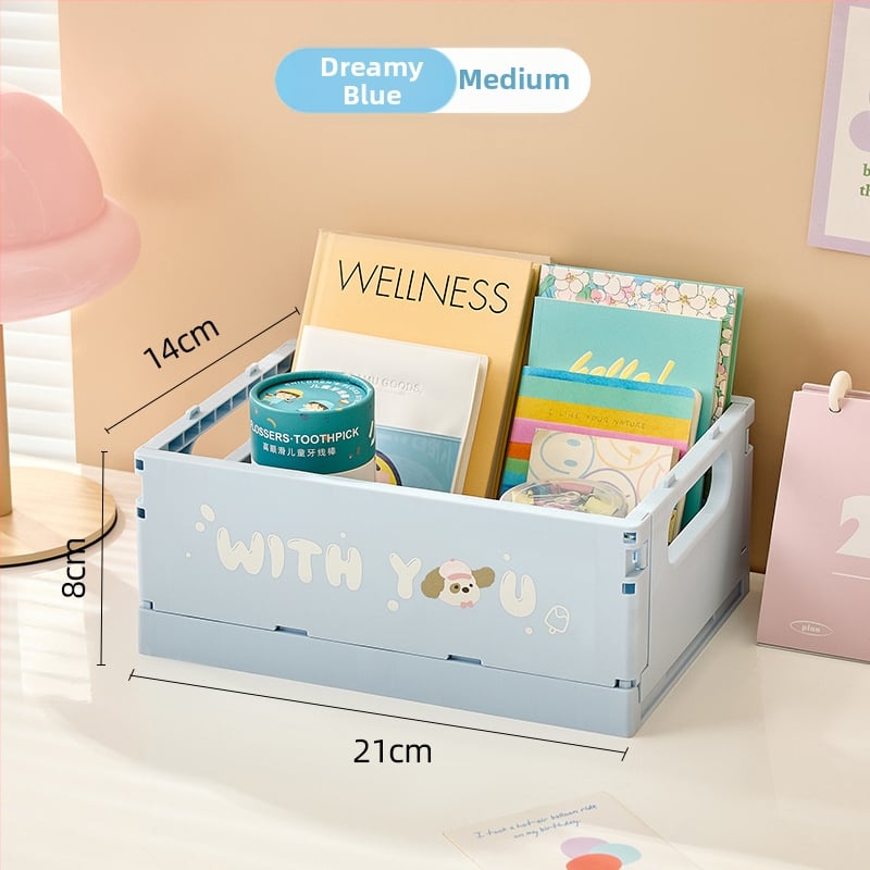 Настолна кутия за съхранение – PP пластмаса, сгъваема и подреждаща се, капацитет 2 л, карикатурен дизайн