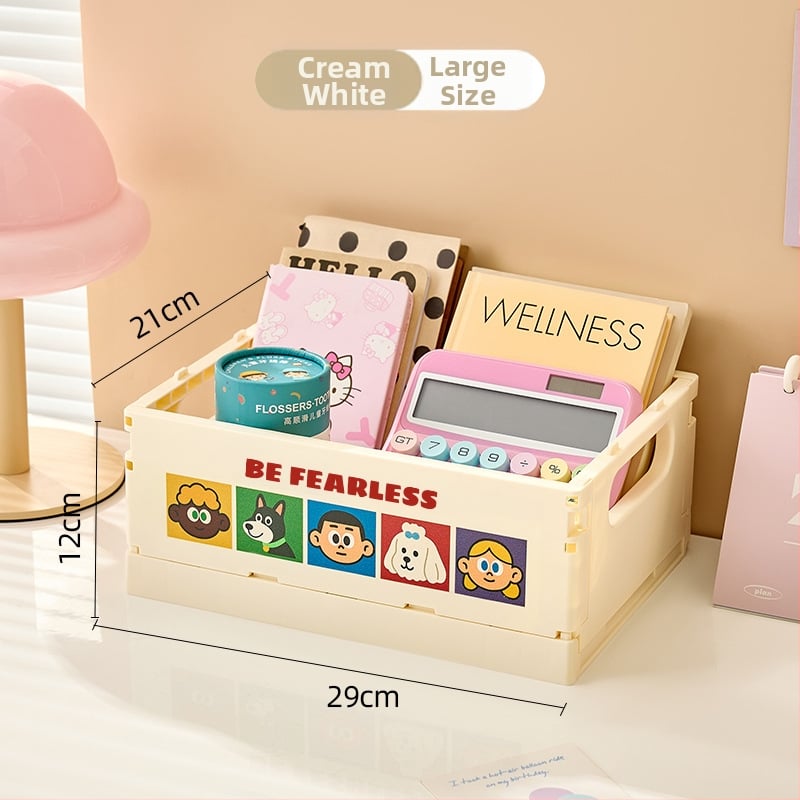 Настолна кутия за съхранение – PP пластмаса, сгъваема и подреждаща се, капацитет 2 л, карикатурен дизайн