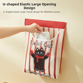 Tinkle montuojama sieninė laikymo kišenė šiukšlių maišiams, virtuvėje, mielas cartoon stilius, daugiafunkcinis organizatorius.