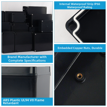 Išorinė vandeniui atspari jungčių dėžutė iš ABS plastiko, korpusas su V0 klase ir degumo atsparumu