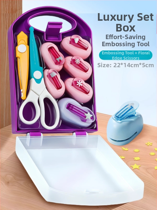 DIY reljeefikomplekt lastele – töökindel reljeefseade ja trükikomplekt, kaasas suured pitsikäärid; Materjal: plastik; Soovitatav vanus: 7–14 aastat