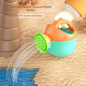 Bērnu pludmales spēļu komplekts ar auto un spēlēm smiltīs un sniegā; plastmasas konstrukcija, vecuma diapazons 4–6 gadi, iekļauts spaiņš un lāpstiņa