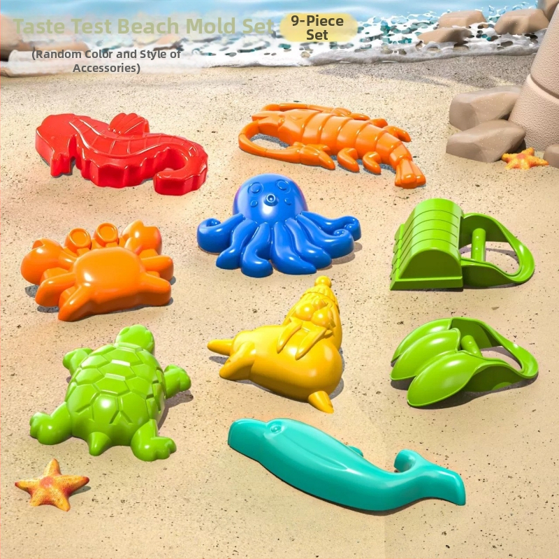 Bērnu pludmales spēļu komplekts ar auto un spēlēm smiltīs un sniegā; plastmasas konstrukcija, vecuma diapazons 4–6 gadi, iekļauts spaiņš un lāpstiņa