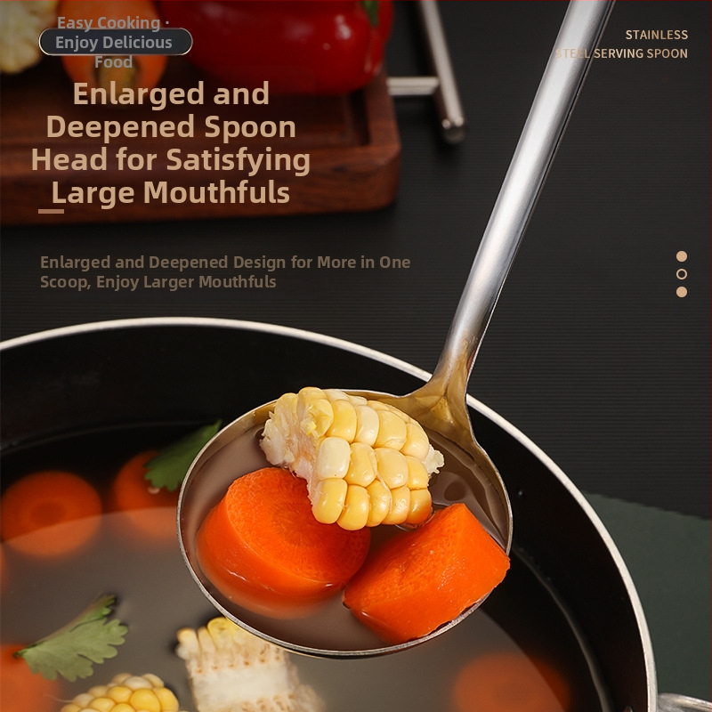 Sada lyžíc na polievku a sitko z nehrdzavejúcej ocele – hrubšia konštrukcia, vysokoteplotná odolnosť, rukoväť a lopatka z nehrdzavejúcej ocele, tlačené logo, možnosť prispôsobenia