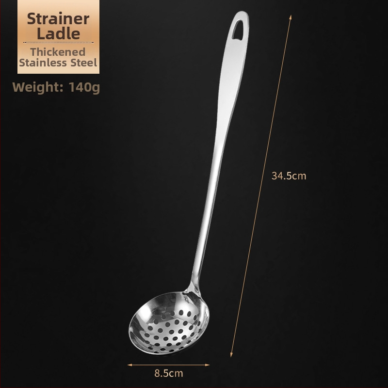 Nerūdijančio plieno sriubos šaukštas ir sietelis – storesnė konstrukcija, aukštos temperatūros atsparumas, rankena ir šaukštas iš nerūdijančio plieno, logotipo spausdinimas, pritaikymas galimas