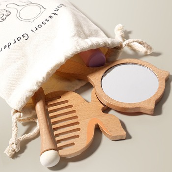 Дървен комплект за игра на грим и тоалетна за момичета — комплект чанти за грим с принцеса, кутия за бижута и чанта за фризьорство, образователна играчка за деца 4–6 години