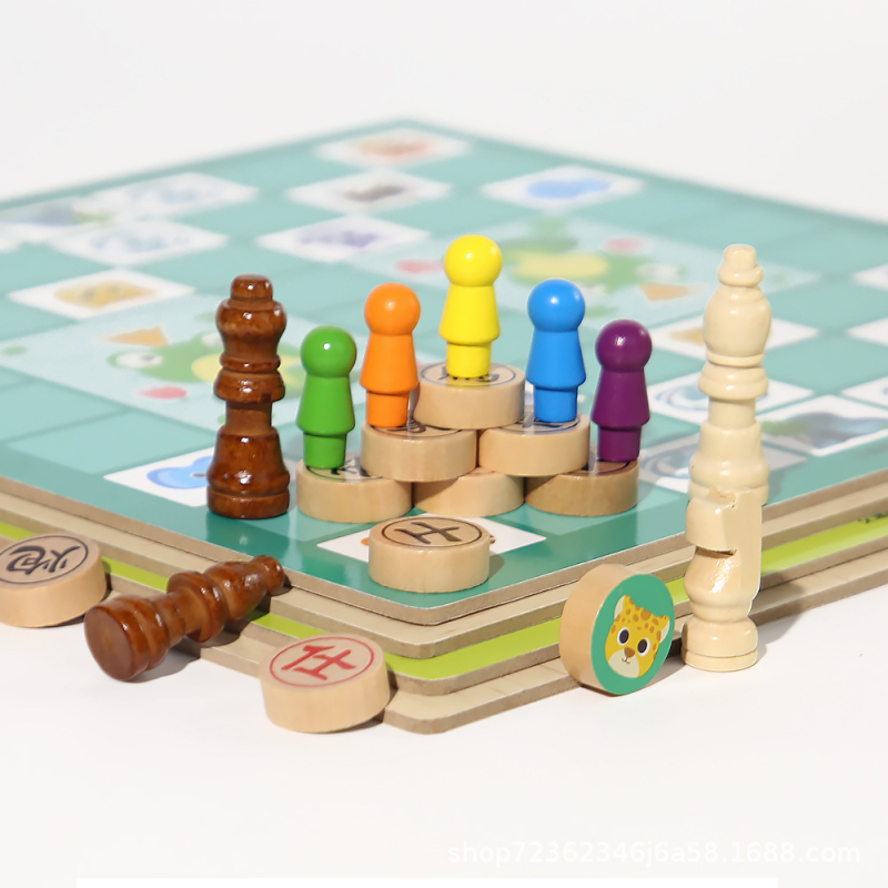 Du viename medinis ugdymo stalo žaidimas vaikams: Gomoku ir skrydžio šachmatai su nešiojama dovanų dėžute; skatina intelektinę plėtrą ir rankos-akių koordinaciją.