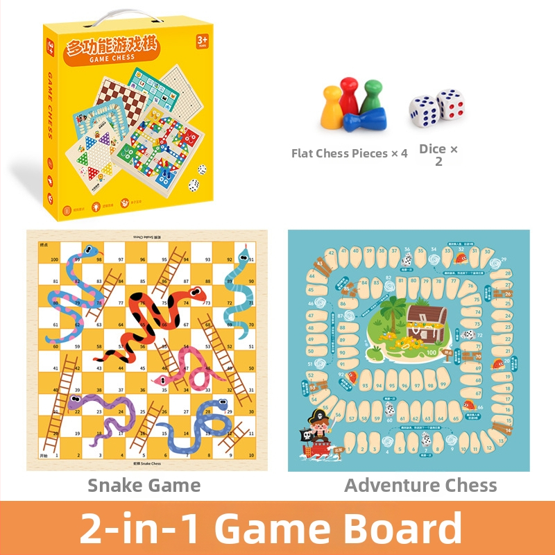 Du viename medinis ugdymo stalo žaidimas vaikams: Gomoku ir skrydžio šachmatai su nešiojama dovanų dėžute; skatina intelektinę plėtrą ir rankos-akių koordinaciją.