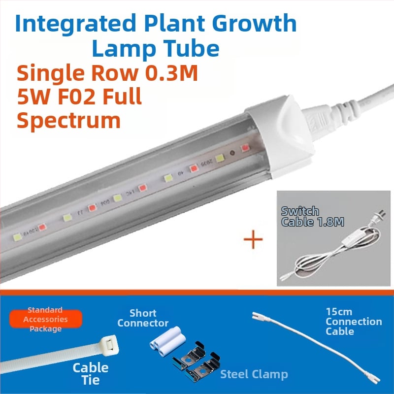 LED augimo šviesos vamzdelis augalams T8, integruotas — 96 LED, 1800 lm, 85-265 V, IP65, 30000 h