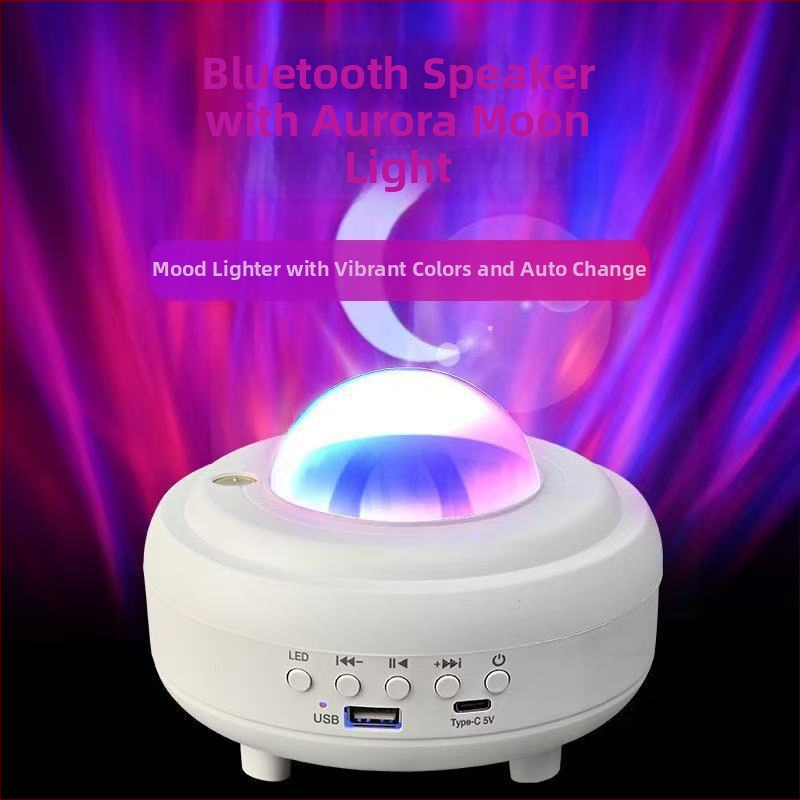Mėnulio lemputė su žvaigžčių dangaus projektoriumi, USB maitinimas, Bluetooth garsiakalbis, LED atmosferos šviesa, staliniam naudojimui