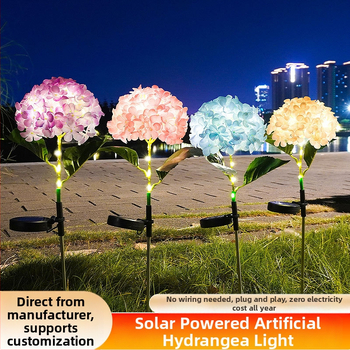 Соларна лампа във формата на хидрангия за градина, LED осветление, IP65, индикативен превключвател, 1.2W, 6–12 ч работа