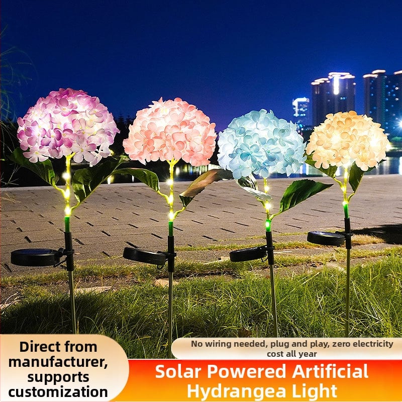 Соларна лампа във формата на хидрангия за градина, LED осветление, IP65, индикативен превключвател, 1.2W, 6–12 ч работа
