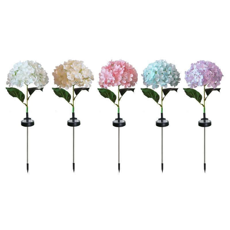 Соларна лампа във формата на хидрангия за градина, LED осветление, IP65, индикативен превключвател, 1.2W, 6–12 ч работа