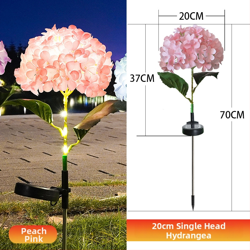 Соларна лампа във формата на хидрангия за градина, LED осветление, IP65, индикативен превключвател, 1.2W, 6–12 ч работа