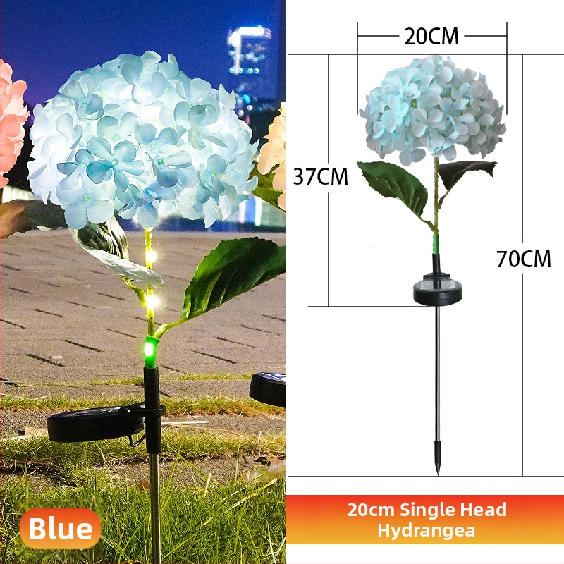 Соларна лампа във формата на хидрангия за градина, LED осветление, IP65, индикативен превключвател, 1.2W, 6–12 ч работа